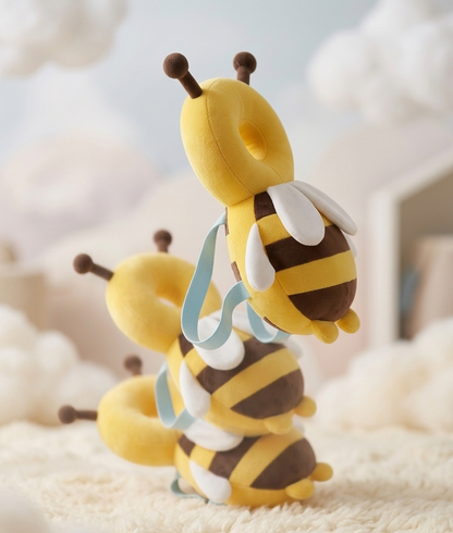 orientation and style and demo of the baby head protector product safe, cushion protection 'The Gentle Bee - Soft Fall Protection'.