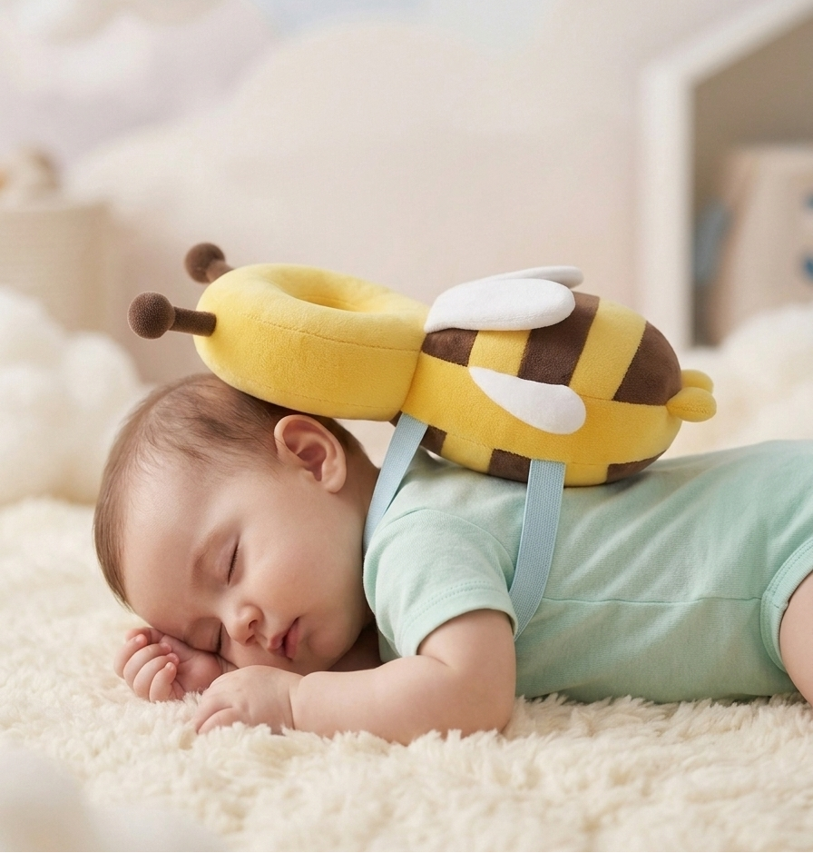 calmy baby sleeping with the baby head protector safety and soft cushion is comfortable